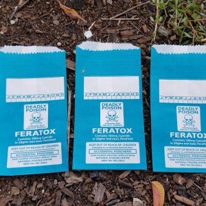 3 x unfilled Feratox Bio Bag bait stations for possum control.
