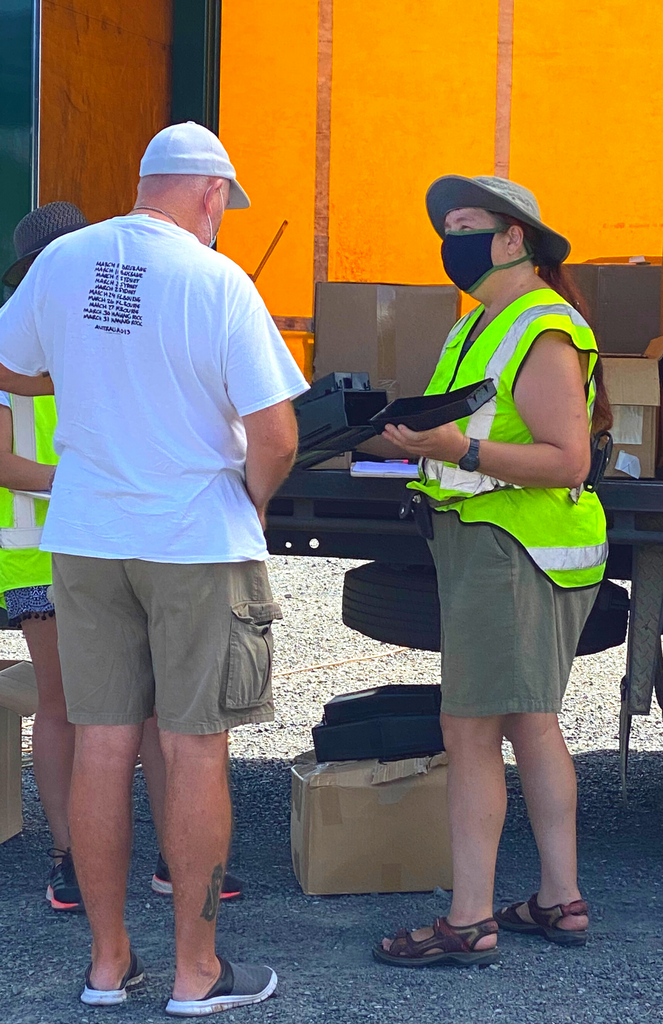 Catherine Bircher giving away a free trap